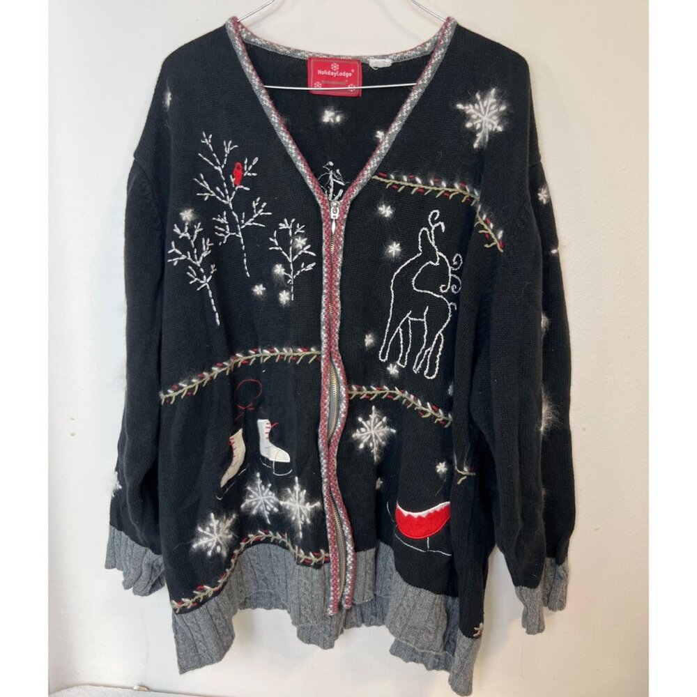 Holiday Lodge By Northcrest Christmas Sweater Women's 3X  Zip Cardinals Skates